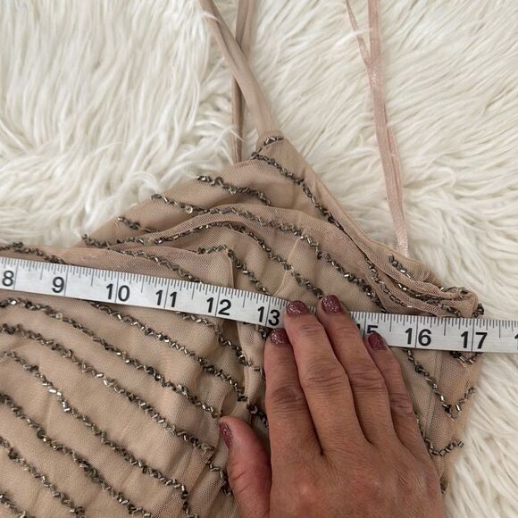 Adrianna Papell Elegant Beige Sequin Dress Size 8 - Picture 7 of 12